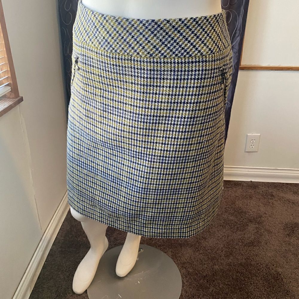 Talbots Blue/Gold/Black Tweed Plaid Pencil skirt, size 12